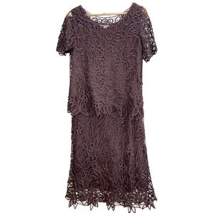 Silken Poetry Handcrafted Silk Lace Skirt Set Brown Beaded Large Boho Formal